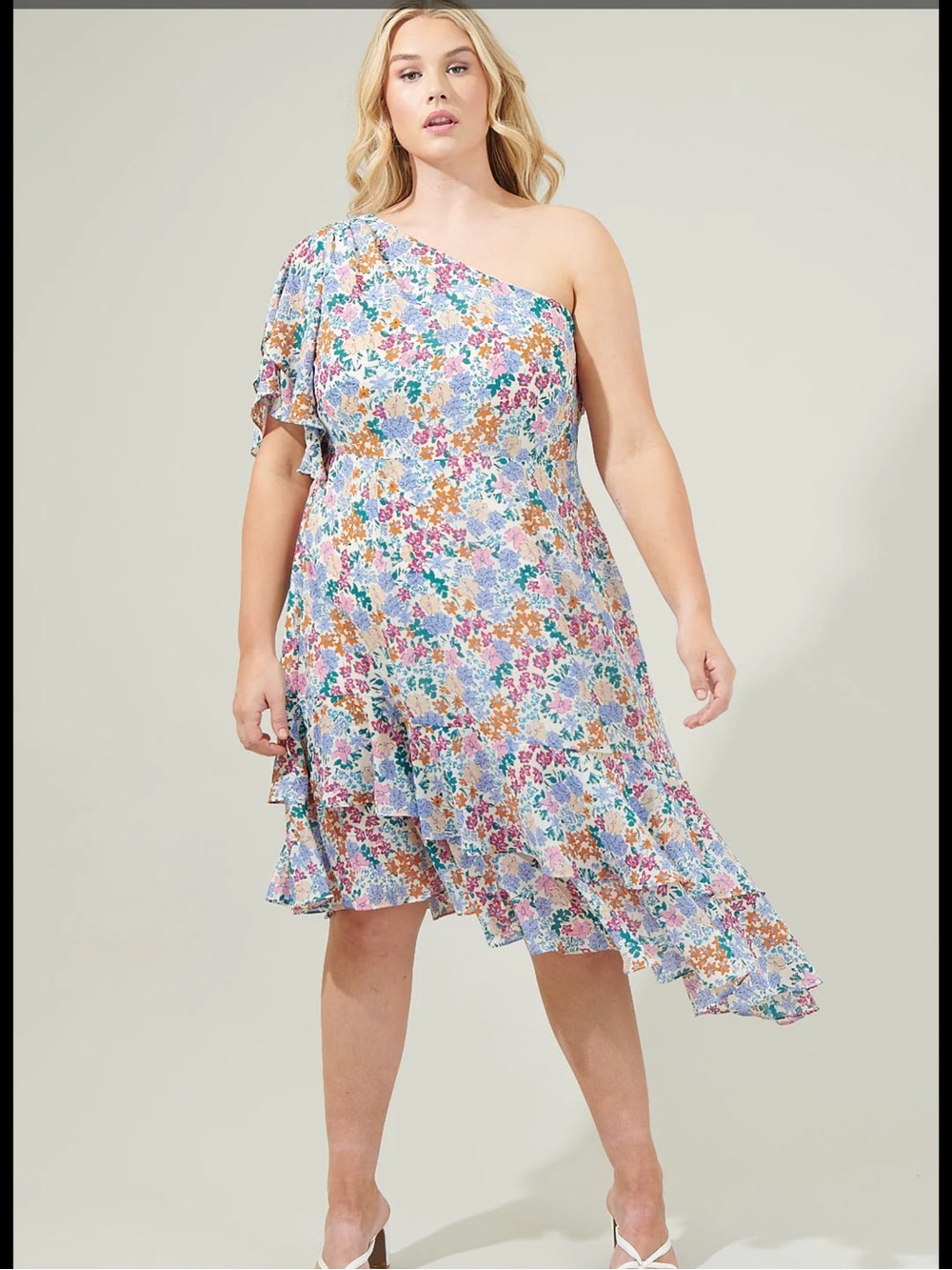 NWT Sugarlips Posy Blossom One Shoulder Asymmetrical Dress Curve 2X
